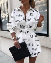 Print shirt dresses with a tight waist - kinko